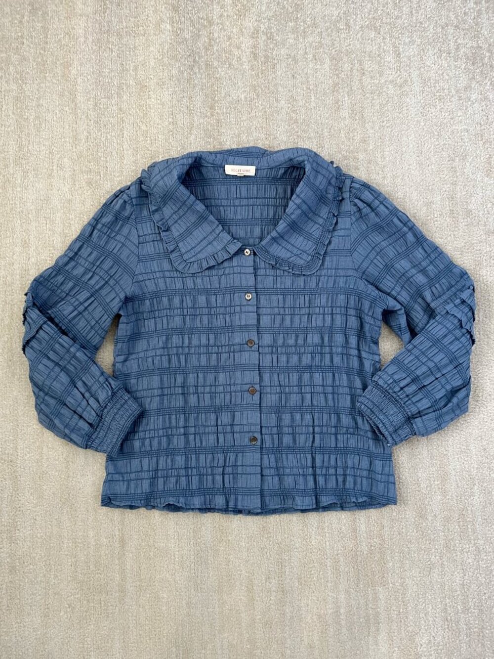 Solitaire Boho Blue Button Down Blouse Top L